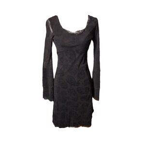 Vintage Zoul Black Paisley Velvet Burnout Dress Medium Whimsigoth Witchy Y2K